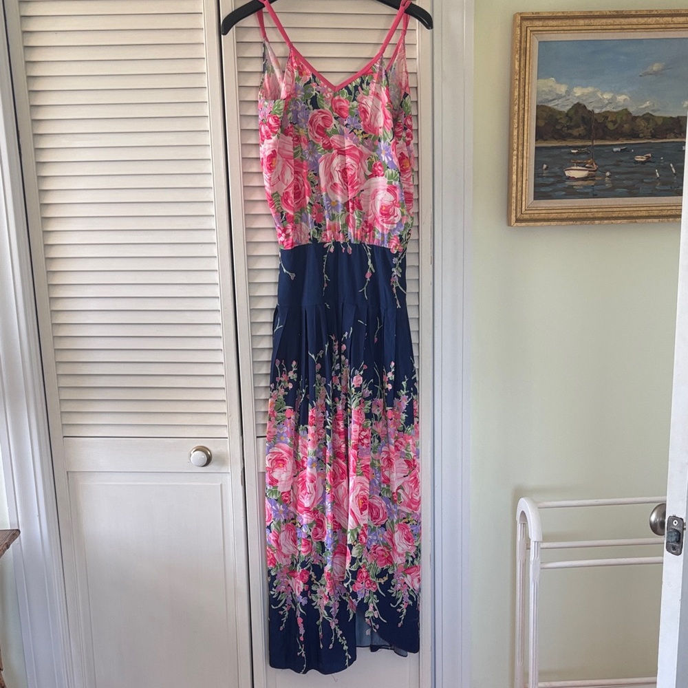 Vintage Floral Pink and Navy Maxi Dress (purchased in Amsterdam)